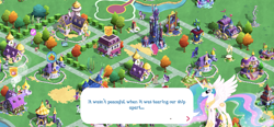 Size: 2532x1170 | Tagged: safe, gameloft, princess celestia, canterlot, dialogue