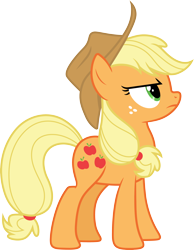 Size: 3000x3867 | Tagged: safe, artist:cloudy glow, applejack, earth pony, pony, g4, non-compete clause, .ai available, appleglare, applejack's hat, cowboy hat, female, freckles, glare, hat, looking up, simple background, transparent background, vector