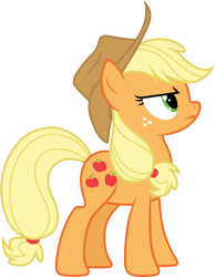 Size: 3000x3867 | Tagged: safe, artist:cloudy glow, applejack, earth pony, pony, g4, non-compete clause, .ai available, appleglare, applejack's hat, cowboy hat, female, freckles, glare, hat, looking up, mare, simple background, transparent background, vector