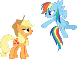 Size: 3934x3000 | Tagged: safe, artist:cloudy glow, applejack, rainbow dash, earth pony, pegasus, g4, non-compete clause, .ai available, appleglare, applejack's hat, cowboy hat, duo, duo female, female, glare, hat, looking up, simple background, transparent background, vector
