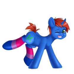 Size: 3000x3000 | Tagged: safe, artist:xcinnamon-twistx, oc, oc:cyberpon3, unicorn, bisexual, bisexual pride flag, bisexuality, clothes, commission, cute, horn, open mouth, pride, pride flag, socks, thigh highs, ych result, your character here
