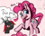 Size: 588x466 | Tagged: safe, pinkie pie, oc, oc:zippers, earth pony, pony, g4, angry, bald, duo, reference, simple background, speech bubble, text