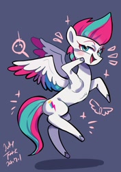 Size: 1240x1754 | Tagged: safe, artist:jully-park, zipp storm, pegasus, pony, g5, blushing, colored wings, concave belly, fit, multicolored wings, simple background, slender, solo, spread wings, thin, wings