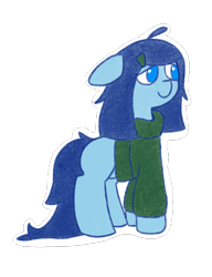 Size: 690x897 | Tagged: safe, artist:castafae, oc, oc only, oc:babbling brook, earth pony, pony, clothes, female, floppy ears, hairclip, long tail, mare, messy tail, simple background, solo, sweater, tail, transparent background