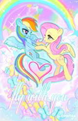 Size: 3162x4927 | Tagged: safe, artist:chengzi82020, fluttershy, rainbow dash, butterfly, pegasus, pony, series:520天马组24h联产计划, series:天马组woaini二十四時, g4, duo, duo female, female, lesbian, mare, open mouth, ship:flutterdash, shipping, spread wings, wings