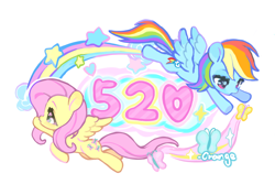 Size: 4090x2890 | Tagged: safe, artist:chengzi82020, fluttershy, rainbow dash, g4, duo, duo female, female, lesbian, ship:flutterdash, shipping, simple background, white background