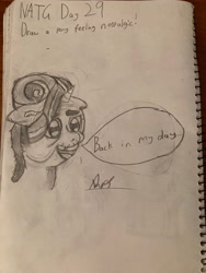 Size: 3024x4032 | Tagged: safe, artist:goldenmidnight, starlight glimmer, g4, age progression, back in my day, detailed hair, monochrome, newbie artist training grounds, older, speech bubble, traditional art
