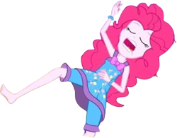 Size: 3238x2520 | Tagged: safe, edit, edited screencap, editor:mrtoonlover83, screencap, pinkie pie, human, equestria girls, g4, background removed, bowtie, clothes, drool, eyes closed, female, lying down, not a vector, on back, open mouth, simple background, sleeping, solo, spread legs, spreading, transparent background, wristband