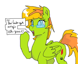 Size: 1014x837 | Tagged: safe, alternate version, artist:mileslancer, oc, oc only, oc:fausty florid, pegasus, female, mare, ms paint, simple background, solo, talking, white background