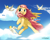 Size: 2500x2000 | Tagged: safe, artist:nutellaenjoyer, fluttershy, bird, cockatiel, pegasus, pony, g4, cloud, dynamic pose, ear fluff, female, flying, happy, hoof on chest, looking at something, mare, open mouth, open smile, shoulder fluff, sky, sky background, smiling, solo, spread wings, sunny day, tail, windswept mane, windswept tail, wings