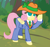 Size: 2620x2464 | Tagged: safe, artist:jesterofdestiny, fluttershy, pegasus, pony, g4, alternate hairstyle, bow, clothes, folded wings, forest, hat, hat bow, nature, necktie, outdoors, pinstripes, shirt, shirt with a collar, smiling, solo, suit, three piece suit, tree, vest, wings