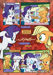 Size: 1920x2715 | Tagged: safe, artist:alexdti, applejack, rarity, pony, unicorn, comic:how we met, g4, donut, female, filly, filly applejack, filly rarity, food, horn, tongue out, younger