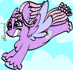 Size: 622x595 | Tagged: safe, artist:kharmacal, oc, oc only, oc:cirrus heart, pegasus, g5, cloud, dreadlocks, flying, g5 oc, gift art, grin, smiling, solo, spread wings, wingding eyes, wings