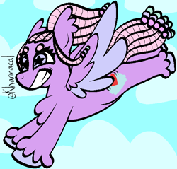 Size: 622x595 | Tagged: safe, artist:kharmacal, oc, oc only, oc:cirrus heart, pegasus, pony, g5, cloud, dreadlocks, female, flying, g5 oc, gift art, grin, mare, smiling, solo, spread wings, wingding eyes, wings