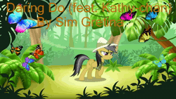 Size: 1280x720 | Tagged: safe, artist:sim gretina, artist:user15432, daring do, butterfly, insect, pegasus, pony, g4, animated, bush, clothes, daring do (feat. kathy-chan), explorer outfit, forest, jungle, link in description, music, nature, palm tree, safari hat, sim gretina, smiling, song, sound, sound only, tree, vine, webm, youtube link