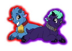 Size: 1414x1000 | Tagged: safe, artist:melspyrose, artist:zetikoopa, grogar, oc, oc:draven la fay/no heart, lamb, sheep, g4, duo, male, ram, simple background, transparent background, young