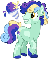 Size: 1217x1461 | Tagged: safe, artist:strawberry-spritz, oc, oc only, oc:blue raspberry blitz, earth pony, pony, g4, blue hooves, colored eartips, colored hooves, colored muzzle, colored pinnae, curly mane, curly tail, earth pony oc, facial markings, hooves, looking back, magical lesbian spawn, male, mealy mouth (coat marking), multicolored mane, multicolored tail, oc redesign, offspring, parent:bon bon, parent:lyra heartstrings, parents:lyrabon, raised hoof, raised leg, requested art, simple background, smiling, solo, splotches, stallion, stallion oc, standing, standing on two hooves, tail, teal coat, transparent background, yellow eyes