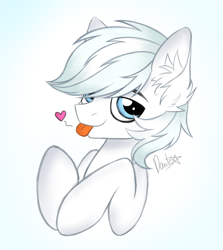 Size: 1857x2086 | Tagged: safe, artist:sandbarx3, double diamond, earth pony, pony, g4, bust, doodle, ear fluff, gradient background, lidded eyes, looking at you, male, raised hooves, signature, smiling, smiling at you, solo, spoken heart, stallion, tongue out