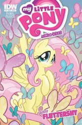 Size: 1054x1600 | Tagged: safe, artist:tony fleecs, idw, official comic, fluttershy, butterfly, pegasus, pony, g4, micro-series #4, my little pony micro-series, comic, comic cover, cover, cover art, female, mare, my little pony logo, solo, spread wings, variant cover, wings