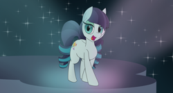 Size: 4026x2160 | Tagged: safe, artist:suryfromheaven, coloratura, earth pony, pony, g4, crossed legs, female, front view, mare, open mouth, rara, solo, stage