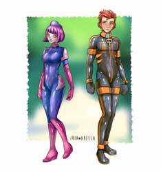 Size: 2913x3113 | Tagged: safe, artist:iraabella, oc, oc only, human, equestria girls, g4, alternate universe, clothes, couple, duo, fireheart76's latex suit design, gloves, humanized, humanized oc, latex, latex boots, latex gloves, latex suit, prisoners of the moon, rubber, rubber boots, rubber gloves, rubber suit