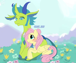 Size: 3483x2900 | Tagged: safe, artist:cookie-ruby, fluttershy, thorax, changedling, changeling, pegasus, pony, g4, duo, duo male and female, female, king thorax, male, ship:thoraxshy, shipping