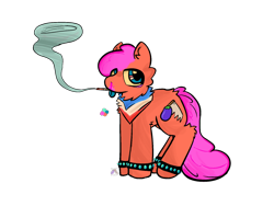 Size: 2160x1620 | Tagged: safe, artist:felixmcfurry, oc, oc only, oc:freddie, earth pony, pony, :p, bags under eyes, bandana, blood, blue eyes, cbts pdl flag, cigarette, earth pony oc, edgy, lightly watermarked, male, nosebleed, not next gen, not scootaloo, pink blood, shading, simple background, smoke, solo, spiked anklets, spiked wristband, tongue out, transparent background, watermark, wristband