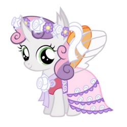 Size: 349x350 | Tagged: safe, artist:arkogon, sweetie belle, changeling, g4, changelingified, clothes, cute, diasweetes, dress, female, filly, floral head wreath, flower, flower filly, flower girl, flower girl dress, foal, simple background, smiling, solo, species swap, sweetiling, transparent background, vector