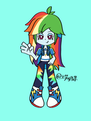 Size: 1080x1440 | Tagged: safe, artist:土笋冻线条, rainbow dash, human, equestria girls, g4, blue background, cyan background, panty and stocking with garterbelt, simple background