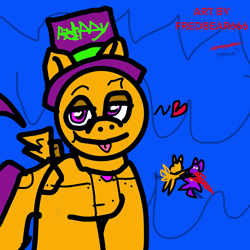 Size: 2048x2048 | Tagged: safe, artist:fredbear666, oc, oc only, oc:freddyfredbear, pegasus, pony, robot, 1000 hours in ms paint, :p, animatronic, asphyxiation, blood, crappy art, cute, five nights at freddy's, hat, heart, pegasus oc, ponified, ponysona, purple guy, strangling, text, tongue out, top hat, watermark