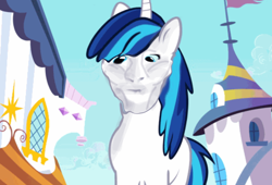 Size: 1088x741 | Tagged: safe, edit, edited screencap, editor:humanponyman, screencap, shining armor, g4, abomination, human facial structure, male, not salmon, sigma male, solo, stallion, teenage shining armor, wat, what has science done, why, wtf