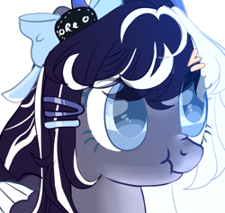 Size: 1732x1644 | Tagged: safe, artist:sakimiaji, oc, oc only, oc:oreo cream, pegasus, pony, bow, female, hair bow, mare, scrunchy face, simple background, solo, transparent background