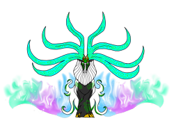 Size: 1414x1000 | Tagged: safe, artist:zetikoopa, oc, oc only, oc:yggdrasil, deer, reindeer, them's fightin' herds, aurora borealis, community related, magic, male, render, simple background, solo, transparent background