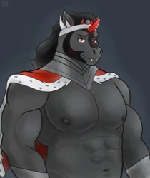 Size: 1080x1285 | Tagged: safe, artist:toodydoodle, king sombra, unicorn, anthro, g4, abs, belly, belly button, horn, king sombara, male, male nipples, muscles, muscular male, nipples, solo, stupid sexy sombra