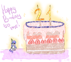 Size: 2150x1865 | Tagged: safe, artist:pozya1007, oc, oc only, pegasus, pony, :3, birthday, birthday cake, birthday candles, cake, cute, female, food, happy birthday, hat, party hat, pegasus oc, solo