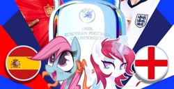 Size: 720x370 | Tagged: safe, edit, oc, oc only, oc:britannia, oc:maredrid, pony, duo, england, euro 2024, mascot, nation ponies, ponified, spain