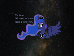 Size: 2388x1791 | Tagged: safe, artist:null-soka, princess luna, alicorn, g4, dialogue, female, galaxy, night, solo, space, text