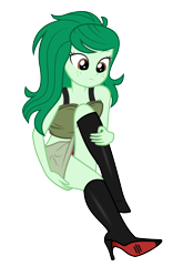 Size: 2500x4000 | Tagged: safe, alternate version, artist:gibsterboy5, artist:moogood, edit, editor:moogood, vector edit, wallflower blush, human, equestria girls, g4, bare shoulders, beautisexy, boots, clothes, female, hand on hip, hand on leg, high heel boots, high heels, high res, leather, leather boots, looking down, midriff, panties, png, raised leg, red sole shoes, shoes, simple background, sitting, skirt, sleeveless, solo, tank top, transparent background, underwear, vector