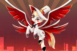 Size: 2400x1600 | Tagged: safe, artist:darksly, angel, angel pony, original species, pony, seraph, spoiler:hazbin hotel, angelic wings, commission, deadly sin, fallen angel, grin, hat, hazbin hotel, heavenborn, hell, hellaverse, king, king of hell, looking at you, lucifer, lucifer magne, lucifer morningstar, lucifer morningstar (hazbin hotel), male, multiple wings, ponified, pride ring, sin of pride, smiling, smiling at you, solo, spoilers for another series, spread wings, stallion, top hat, wings