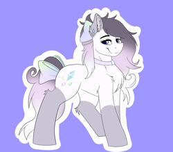 Size: 4000x3500 | Tagged: safe, artist:decemberbreeze, artist:monsoonvisionz, oc, oc only, oc:silver aura, earth pony, pony, blue background, bow, coat markings, concave belly, earth pony oc, hair bow, jewelry, necklace, simple background, socks (coat markings), solo, sternocleidomastoid, tail, tail bow