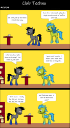 Size: 1920x3516 | Tagged: safe, artist:techno-babble, oc, oc only, oc:stratus wing, oc:techno babble, earth pony, pegasus, pony, comic:club techno, series:technoverse, g4, 3 panel comic, 3d, comic, duo, duo male, male, slice of life, speech bubble, stallion, talking