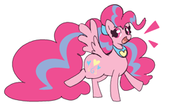 Size: 1151x685 | Tagged: safe, artist:gravity1037, pinkie pie, pegasus, pony, g4, alternate cutie mark, alternate hair color, alternate mane color, alternate tail color, big mane, big tail, cute, diapinkes, emanata, female, heart, heart tongue, horse collar, looking at you, mare, open mouth, open smile, pegasus pinkie pie, peytral, plump, race swap, simple background, smiling, smiling at you, solo, spread wings, striped mane, striped tail, strut, tail, white background, wings