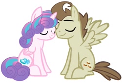 Size: 1197x820 | Tagged: safe, artist:ameliastars2308, pound cake, princess flurry heart, alicorn, pegasus, pony, g4, alternate cutie mark, base used, duo, duo male and female, eyes closed, female, male, mare, older, older flurry heart, older pound cake, ship:poundflurry, shipping, simple background, stallion, straight, white background