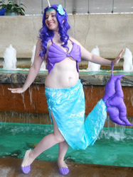 Size: 1024x1366 | Tagged: safe, artist:brinycosplay, rarity, human, mermaid, bronycon, bronycon 2016, g4, belly, belly button, clothes, cosplay, costume, irl, irl human, mermarity, midriff, photo, solo