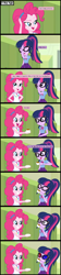 Size: 1920x8640 | Tagged: safe, artist:cartoonmasterv3, pinkie pie, sci-twi, twilight sparkle, human, equestria girls, g4, my little pony equestria girls: choose your own ending, stressed in show, stressed in show: pinkie pie, 8 panel comic, alternate ending, alternate universe, comic, duo, duo female, female, food, infected, lockers, tea