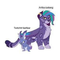 Size: 640x640 | Tagged: safe, artist:alyssalynn112, edit, allura, twitch (g5), aq bars, big cat, leopard, rabbit, snow leopard, g5, my little pony: tell your tale, animal, artika iceberg, countershading, duo, duo male and female, ear piercing, earring, female, folded wings, jewelry, male, piercing, rule 63, simple background, torn ear, twitchtt fastfear, white background, winged big cat, wings