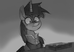 Size: 3508x2480 | Tagged: safe, artist:starry_llama, oc, oc only, oc:littlepip, pony, unicorn, fallout equestria, clothes, fallout, fanfic art, female, grayscale, horn, jumpsuit, mare, mint-als, monochrome, solo, vault suit