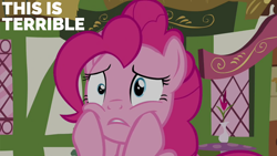 Size: 2000x1125 | Tagged: safe, edit, edited screencap, editor:quoterific, screencap, pinkie pie, earth pony, pony, g4, season 3, too many pinkie pies, female, mare, mushroom table, ponyville, solo