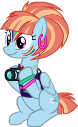 Size: 440x720 | Tagged: safe, edit, edited screencap, screencap, windy whistles, pegasus, pony, g4, parental glideance, 80's fashion, background removed, camera, cute, ear piercing, earring, female, jewelry, mare, not a vector, piercing, simple background, sitting, smiling, solo, transparent background, windybetes