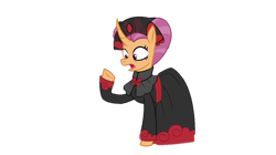 Size: 1280x719 | Tagged: artist needed, safe, anonymous artist, edit, edited screencap, screencap, sable spirit, pony, unicorn, campfire tales, g4, background removed, clothes, curved horn, empress sable spirit, female, horn, mare, open mouth, raised hoof, solo, surprised, young sable spirit